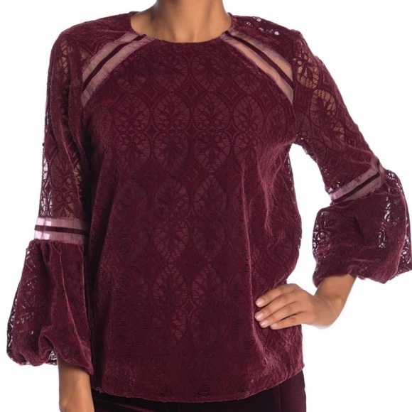 Laundry by Shelli Segal Boho Feminine Velvet Lace in Burgundy size M - Picture 1 of 11
